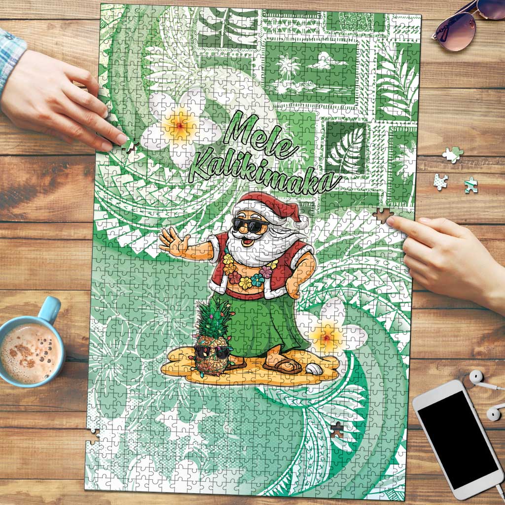 Hawaii Mele Kalikimaka Puzzle Hula Santa Retro Style Green - Polynesian Pride