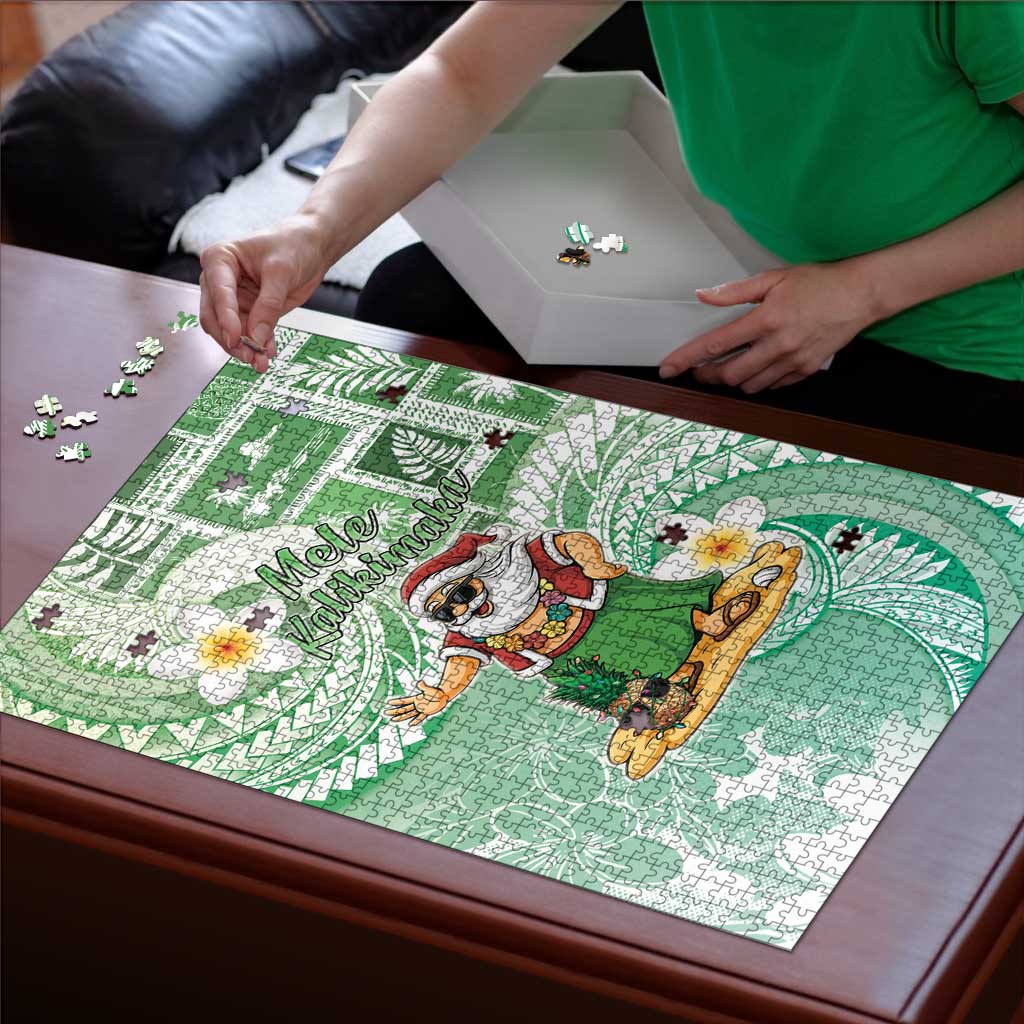Hawaii Mele Kalikimaka Puzzle Hula Santa Retro Style Green - Polynesian Pride