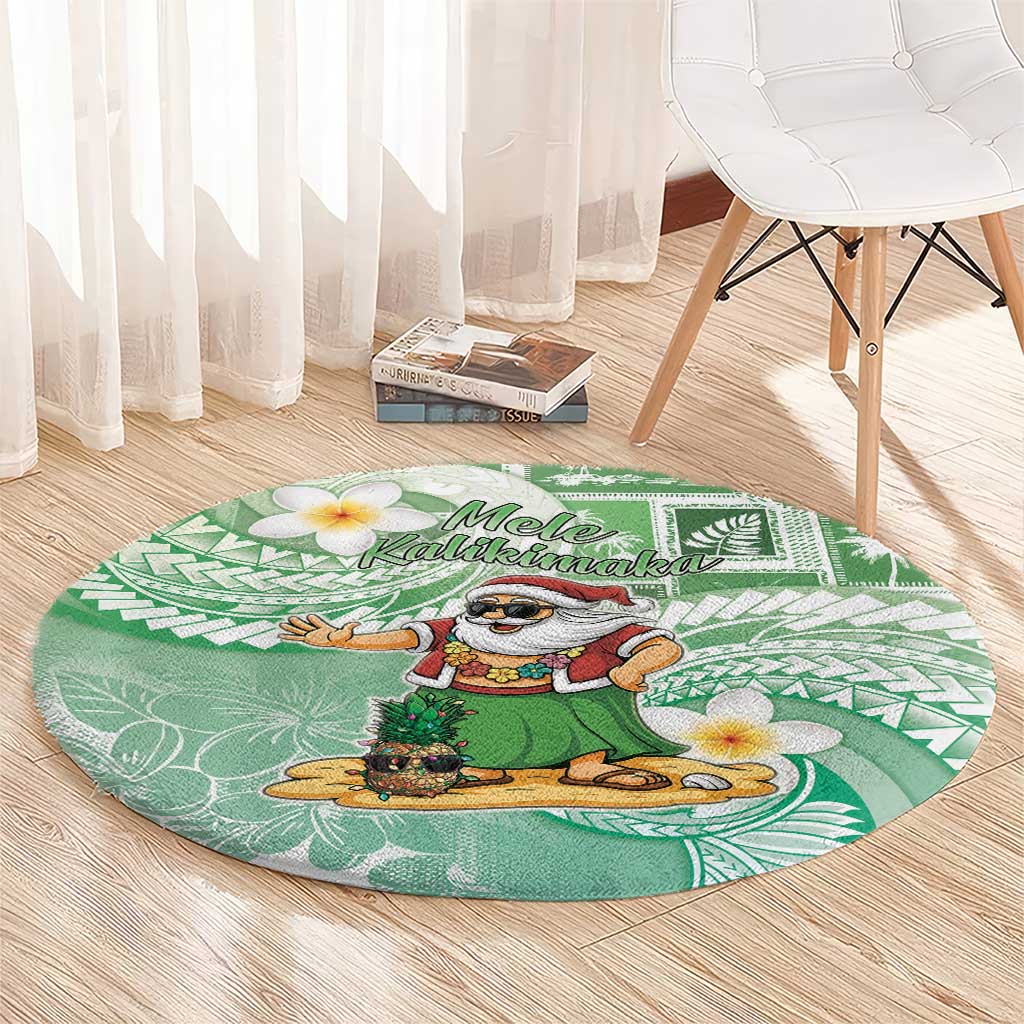 Hawaii Mele Kalikimaka Round Carpet Hula Santa Retro Style Green - Polynesian Pride