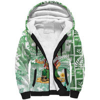 Hawaii Mele Kalikimaka Sherpa Hoodie Hula Santa Retro Style Green - Polynesian Pride