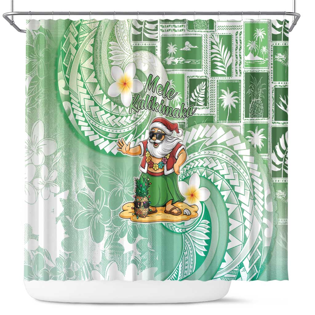 Hawaii Mele Kalikimaka Shower Curtain Hula Santa Retro Style Green - Polynesian Pride