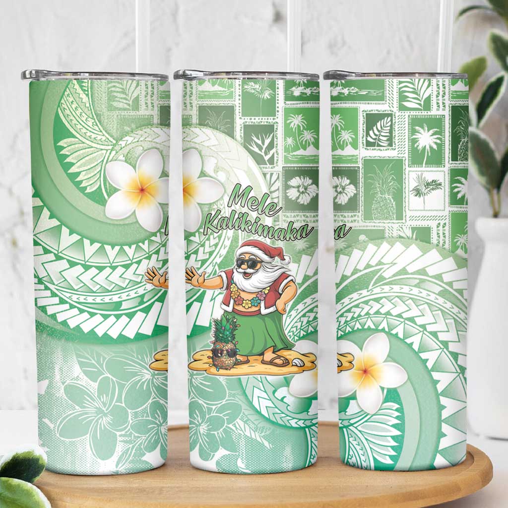 Hawaii Mele Kalikimaka Skinny Tumbler Hula Santa Retro Style Green - Polynesian Pride