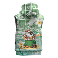 Hawaii Mele Kalikimaka Sleeveless Hoodie Hula Santa Retro Style Green - Polynesian Pride