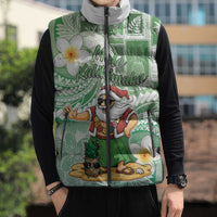 Hawaii Mele Kalikimaka Sleeveless Puffer Jacket Hula Santa Retro Style Green - Polynesian Pride
