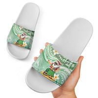 Hawaii Mele Kalikimaka Slide Sandals Hula Santa Retro Style Green - Polynesian Pride