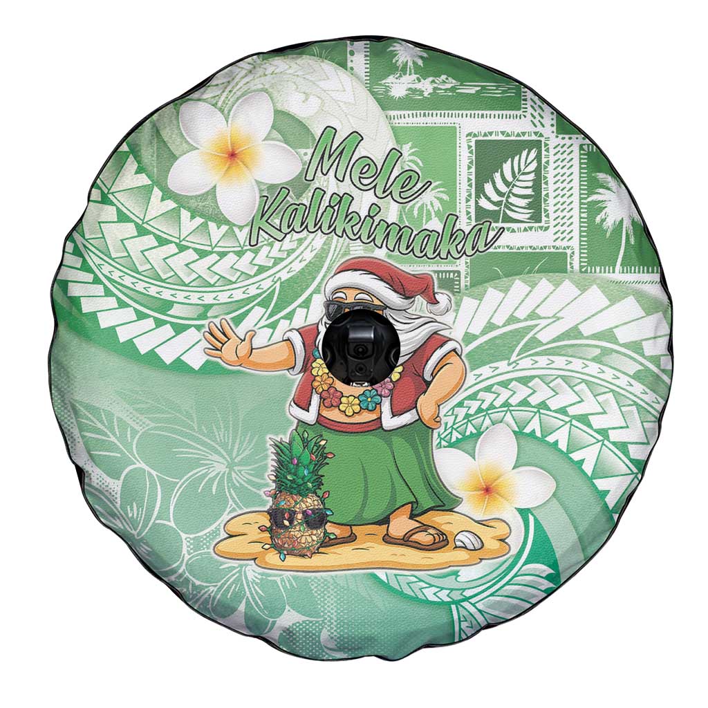 Hawaii Mele Kalikimaka Spare Tire Cover Hula Santa Retro Style Green - Polynesian Pride