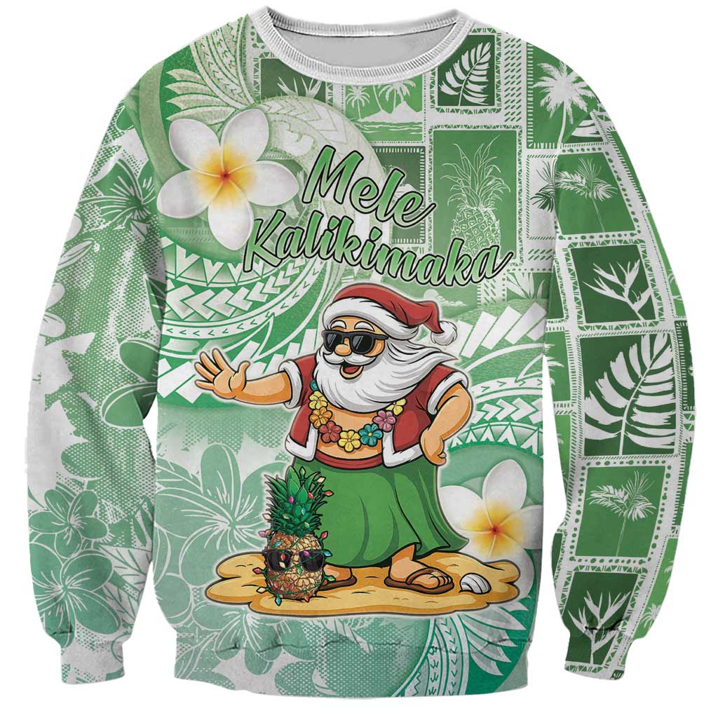 Hawaii Mele Kalikimaka Sweatshirt Hula Santa Retro Style Green - Polynesian Pride