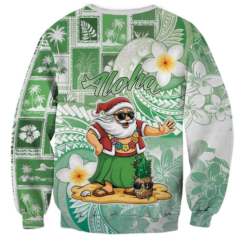 Hawaii Mele Kalikimaka Sweatshirt Hula Santa Retro Style Green - Polynesian Pride