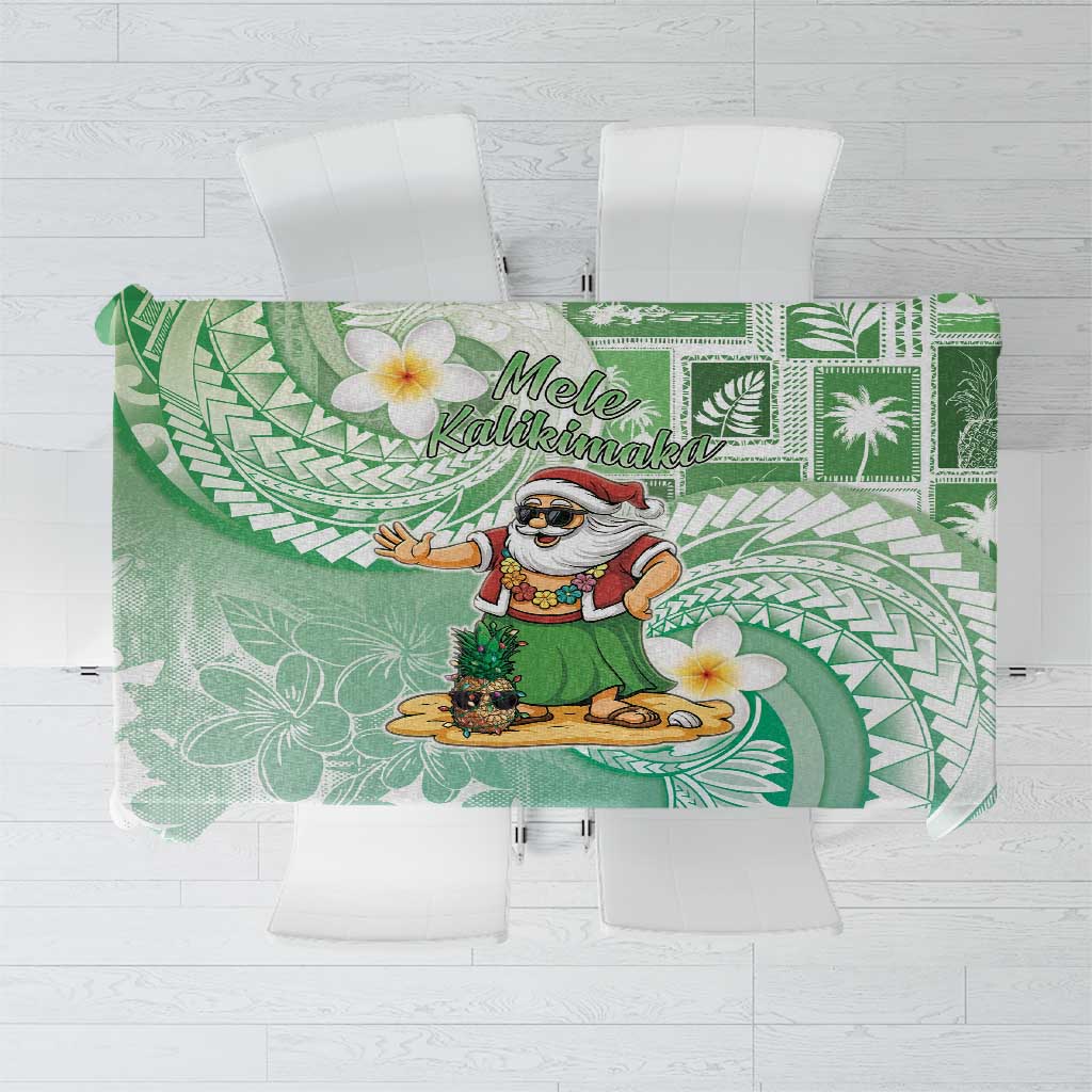 Hawaii Mele Kalikimaka Tablecloth Hula Santa Retro Style Green - Polynesian Pride
