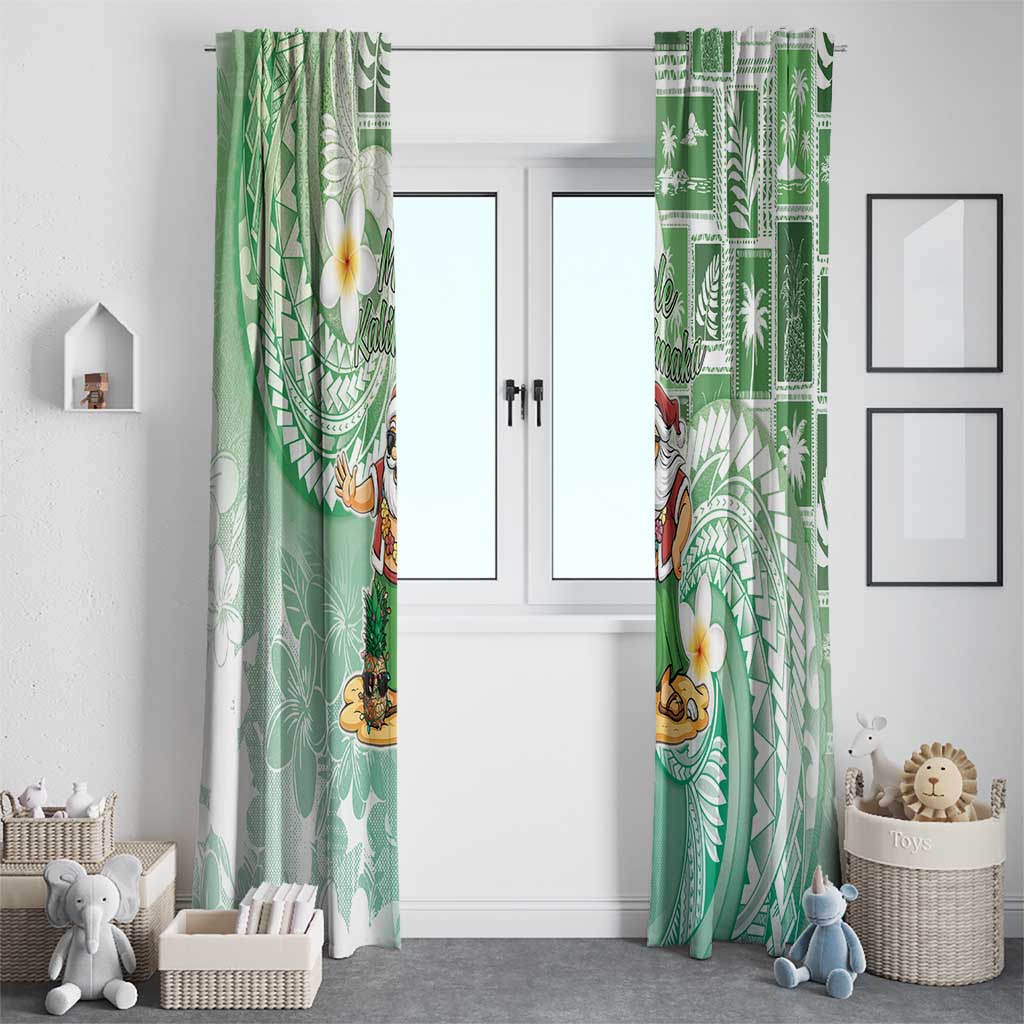 Hawaii Mele Kalikimaka Window Curtain Hula Santa Retro Style Green - Polynesian Pride