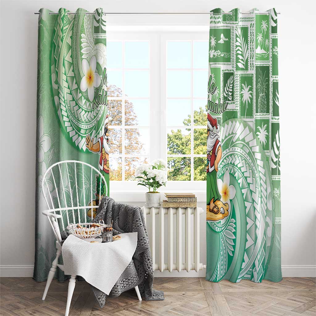 Hawaii Mele Kalikimaka Window Curtain Hula Santa Retro Style Green - Polynesian Pride