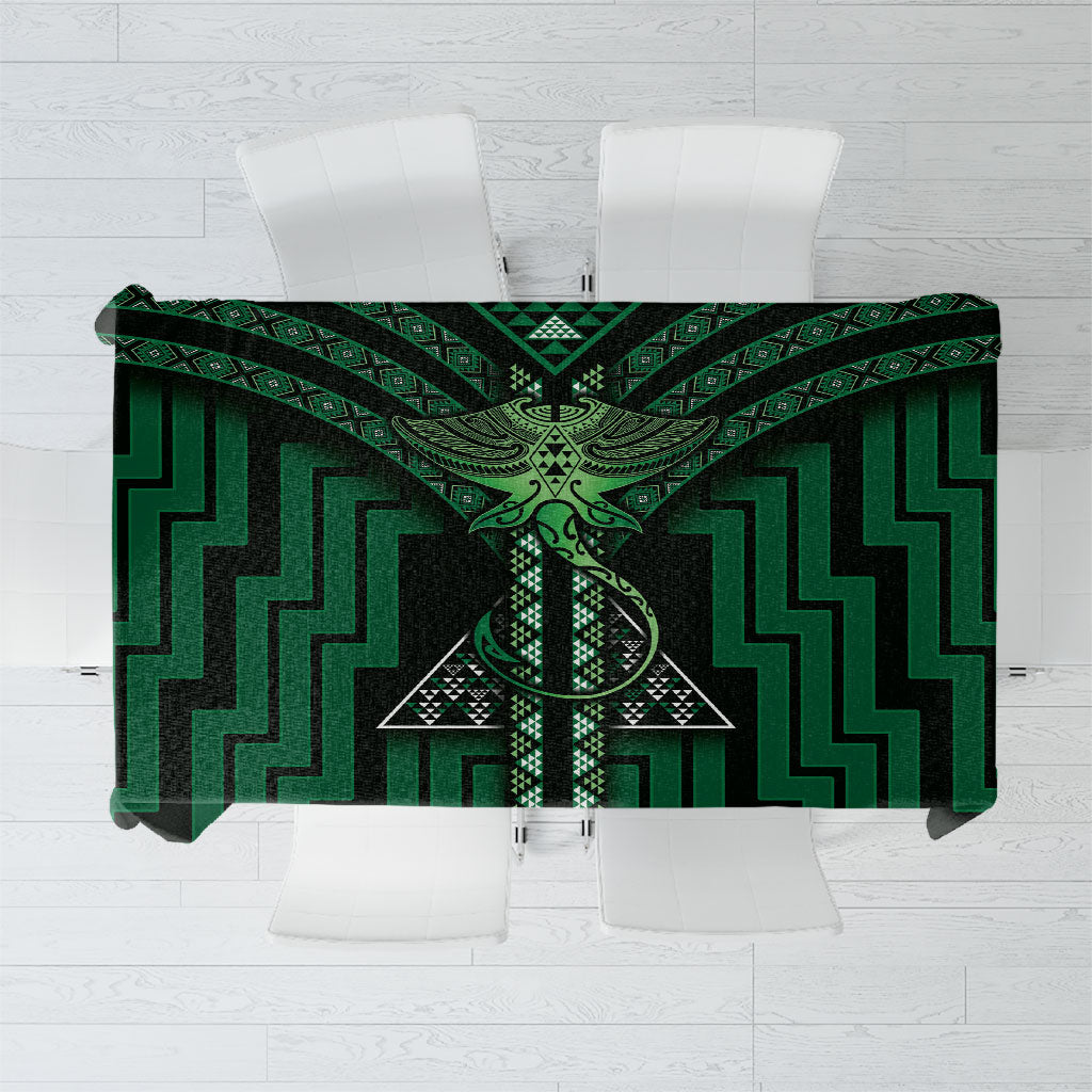 New Zealand Manta Ray Tablecloth Maori Tukutuku Taniko Motifs Green