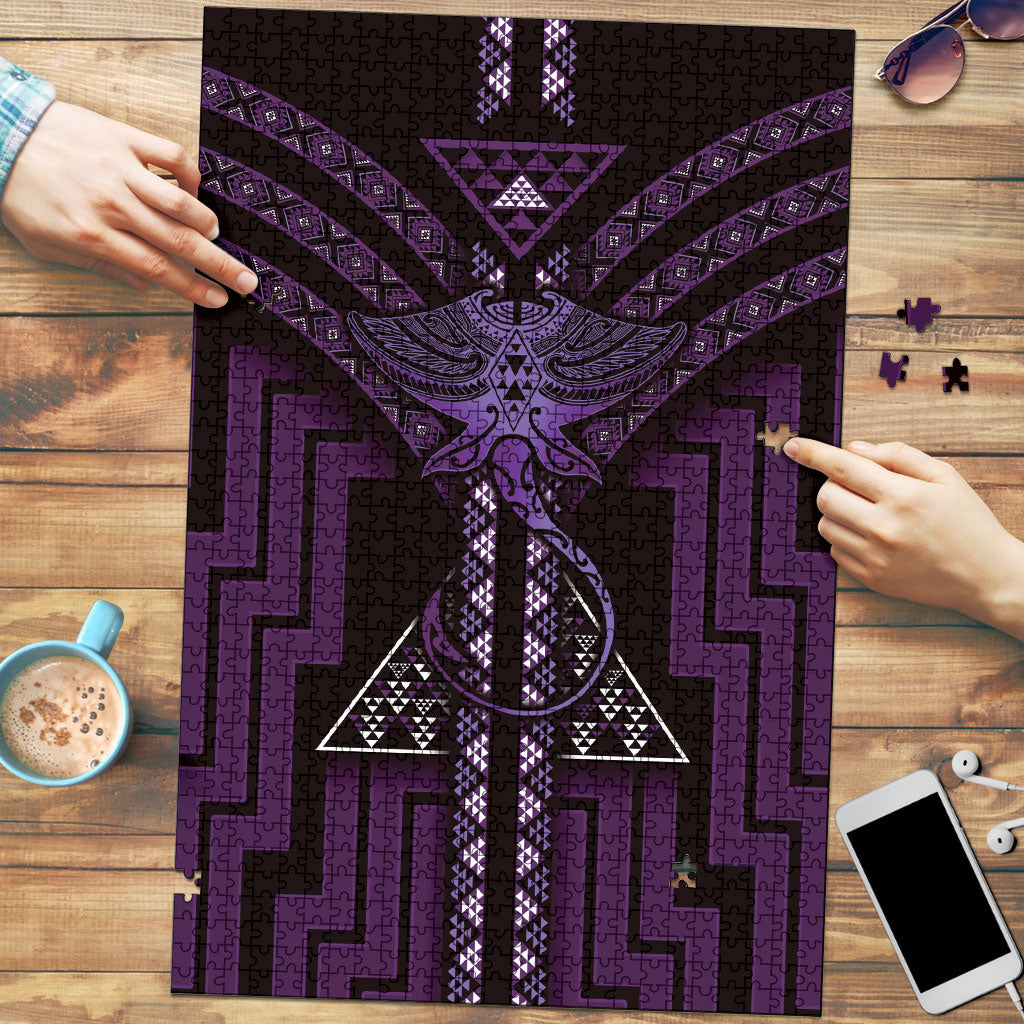 New Zealand Manta Ray Puzzle Maori Tukutuku Taniko Motifs Purple