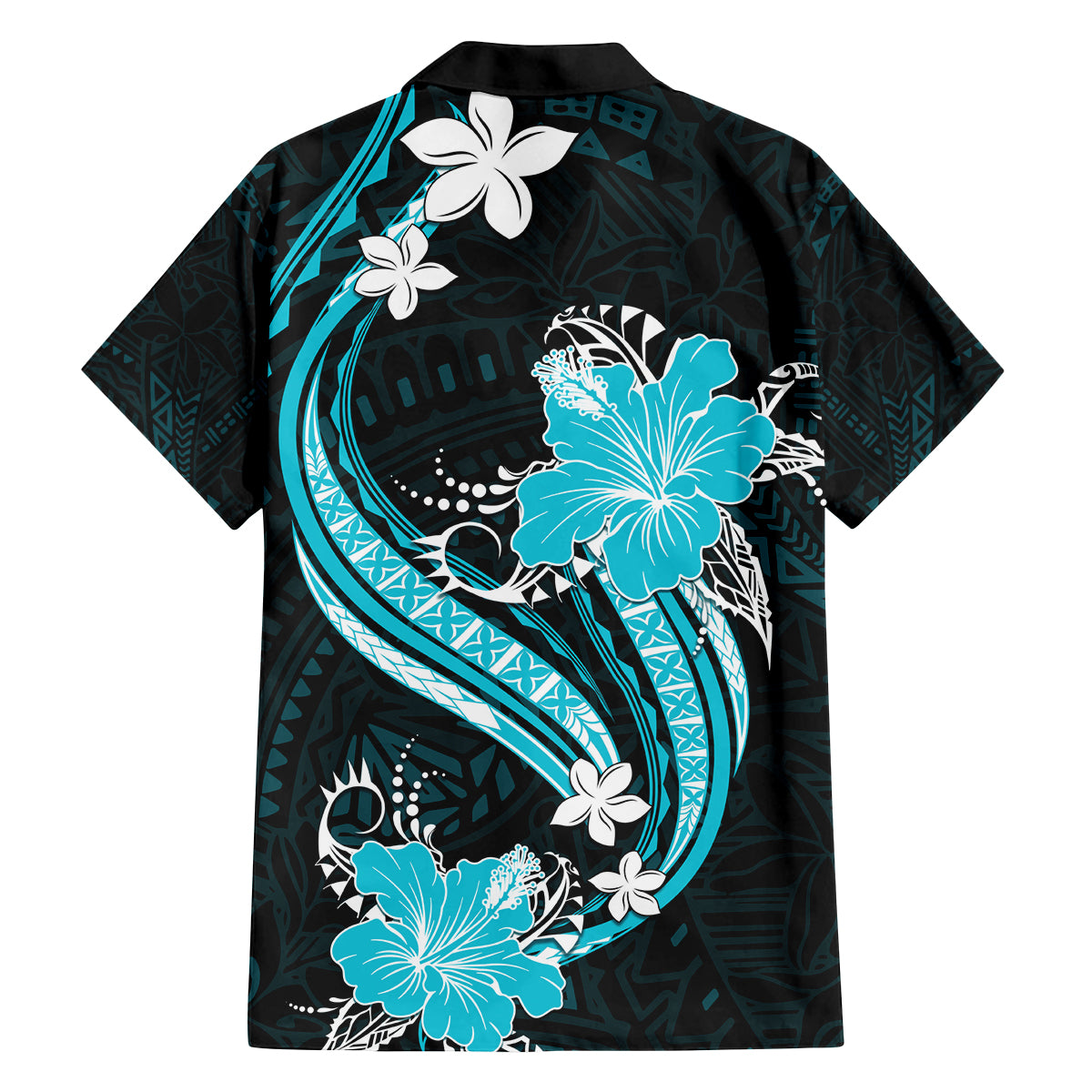 Aqua Polynesian Pattern With Tropical Flowers Family Matching Long Sleeve Bodycon Dress and Hawaiian Shirt LT05 - Polynesian Pride