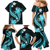 Aqua Polynesian Pattern With Tropical Flowers Family Matching Mermaid Dress and Hawaiian Shirt LT05 - Polynesian Pride