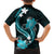 Aqua Polynesian Pattern With Tropical Flowers Family Matching Short Sleeve Bodycon Dress and Hawaiian Shirt LT05 - Polynesian Pride