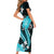 Aqua Polynesian Pattern With Tropical Flowers Family Matching Short Sleeve Bodycon Dress and Hawaiian Shirt LT05 - Polynesian Pride