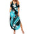 Aqua Polynesian Pattern With Tropical Flowers Family Matching Summer Maxi Dress and Hawaiian Shirt LT05 Mom's Dress Aqua - Polynesian Pride