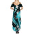 Aqua Polynesian Pattern With Tropical Flowers Family Matching Summer Maxi Dress and Hawaiian Shirt LT05 - Polynesian Pride