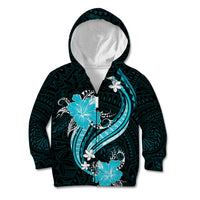 Aqua Polynesian Pattern With Tropical Flowers Kid Hoodie LT05 - Polynesian Pride