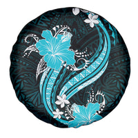 Aqua Polynesian Pattern With Tropical Flowers Spare Tire Cover LT05 - Polynesian Pride