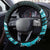 Aqua Polynesian Pattern With Tropical Flowers Steering Wheel Cover