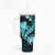 Aqua Polynesian Pattern With Tropical Flowers Tumbler With Handle