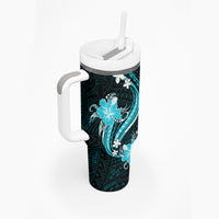 Aqua Polynesian Pattern With Tropical Flowers Tumbler With Handle