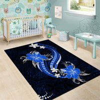 Blue Polynesian Pattern With Tropical Flowers Area Rug LT05 - Polynesian Pride
