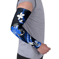Blue Polynesian Pattern With Tropical Flowers Arm Sleeves - Polynesian Pride