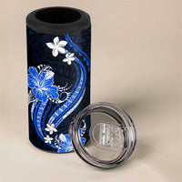 Blue Polynesian Pattern With Tropical Flowers 4 in 1 Can Cooler Tumbler