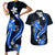 Blue Polynesian Pattern With Tropical Flowers Couples Matching Short Sleeve Bodycon Dress and Hawaiian Shirt LT05 Blue - Polynesian Pride