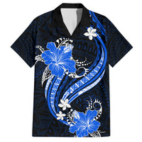 Blue Polynesian Pattern With Tropical Flowers Family Matching Short Sleeve Bodycon Dress and Hawaiian Shirt LT05 Dad's Shirt - Short Sleeve Blue - Polynesian Pride