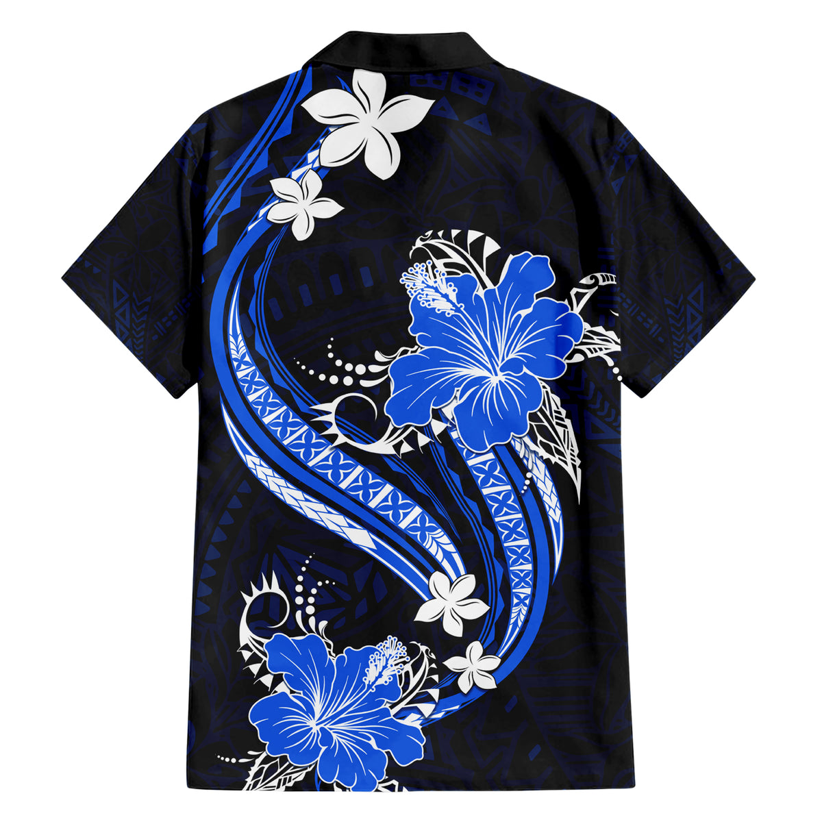 Blue Polynesian Pattern With Tropical Flowers Family Matching Short Sleeve Bodycon Dress and Hawaiian Shirt LT05 - Polynesian Pride