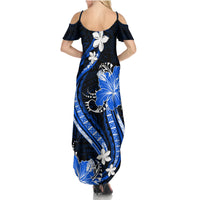 Blue Polynesian Pattern With Tropical Flowers Summer Maxi Dress LT05 - Polynesian Pride