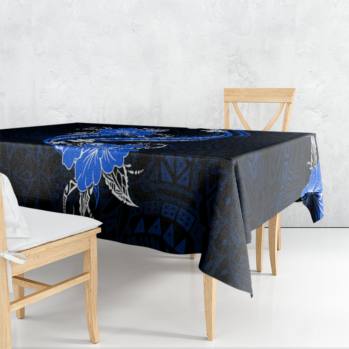 Blue Polynesian Pattern With Tropical Flowers Tablecloth LT05 - Polynesian Pride