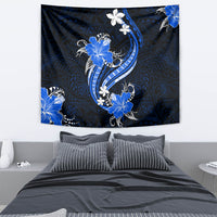 Blue Polynesian Pattern With Tropical Flowers Tapestry LT05 - Polynesian Pride