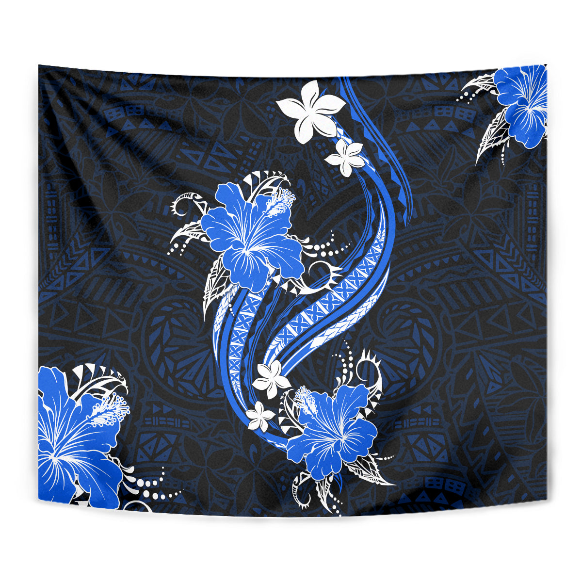 Blue Polynesian Pattern With Tropical Flowers Tapestry LT05 - Polynesian Pride