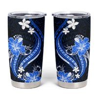 Blue Polynesian Pattern With Tropical Flowers Tumbler Cup