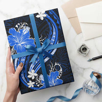Blue Polynesian Pattern With Tropical Flowers Wrapping Paper - Polynesian Pride