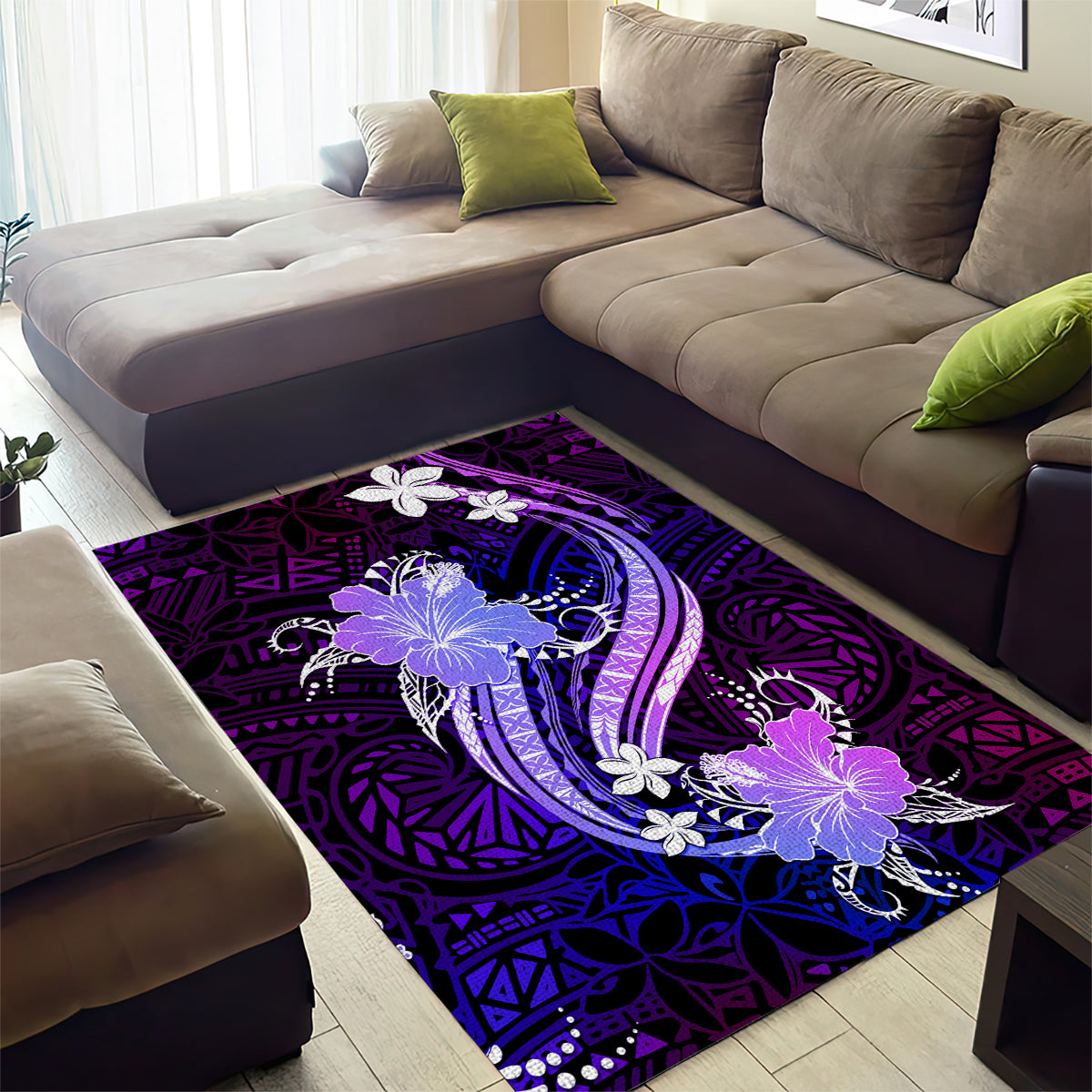 Galaxy Polynesian Pattern With Tropical Flowers Area Rug LT05 - Polynesian Pride
