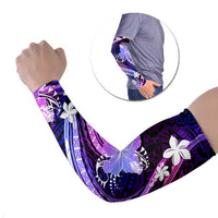 Galaxy Polynesian Pattern With Tropical Flowers Arm Sleeves - Polynesian Pride