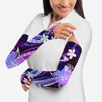 Galaxy Polynesian Pattern With Tropical Flowers Arm Sleeves - Polynesian Pride