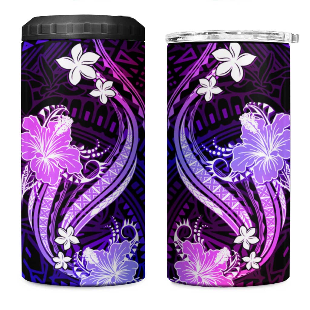 Galaxy Polynesian Pattern With Tropical Flowers 4 in 1 Can Cooler Tumbler