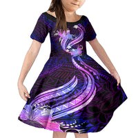 Galaxy Polynesian Pattern With Tropical Flowers Family Matching Puletasi Dress and Hawaiian Shirt LT05 Daughter's Dress Galaxy - Polynesian Pride