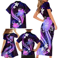 Galaxy Polynesian Pattern With Tropical Flowers Family Matching Short Sleeve Bodycon Dress and Hawaiian Shirt LT05 - Polynesian Pride