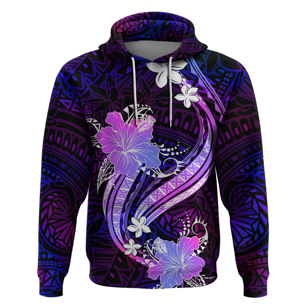 Galaxy Polynesian Pattern With Tropical Flowers Hoodie LT05 Pullover Hoodie Galaxy - Polynesian Pride