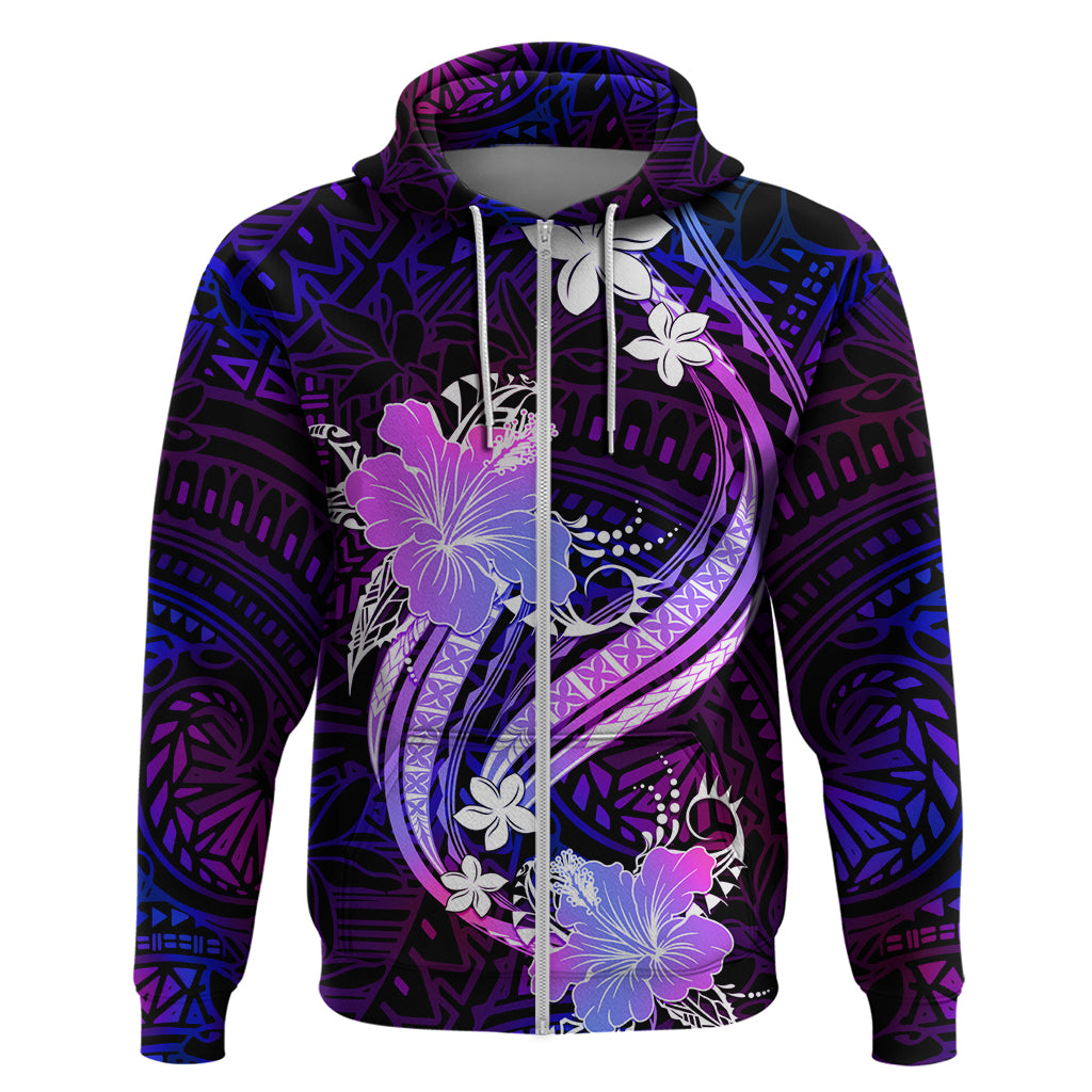Galaxy Polynesian Pattern With Tropical Flowers Hoodie LT05 Zip Hoodie Galaxy - Polynesian Pride