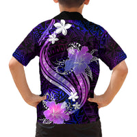 Galaxy Polynesian Pattern With Tropical Flowers Kid Hawaiian Shirt LT05 - Polynesian Pride