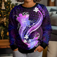 Galaxy Polynesian Pattern With Tropical Flowers Kid Ugly Christmas Sweater